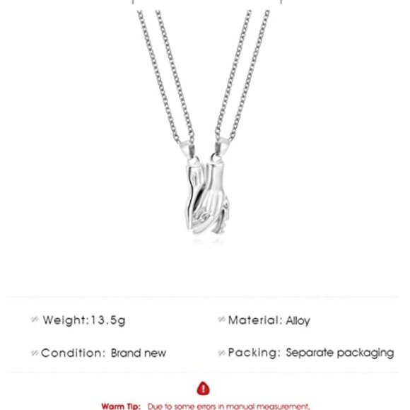 Magnetic Hand Couple Necklace Statement Pendant Detachable Chain Jewelry - Picture 7 of 8